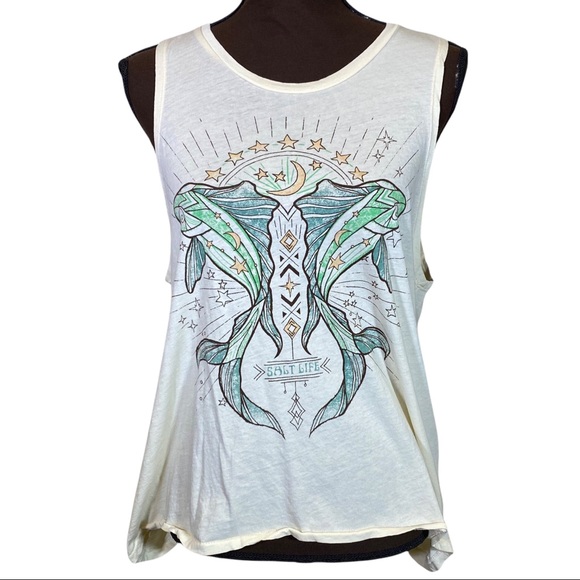 Salt Life Tops - Salt Life Mystic fish print tank top off white size large
